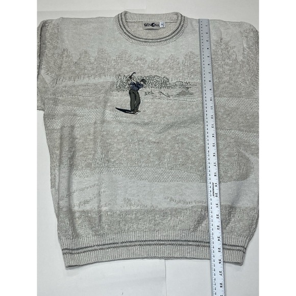 Vintage Winona Sweater Cream Knit Golf Print Preppy USA Grandpa 90s USA Medium - Picture 4 of 7